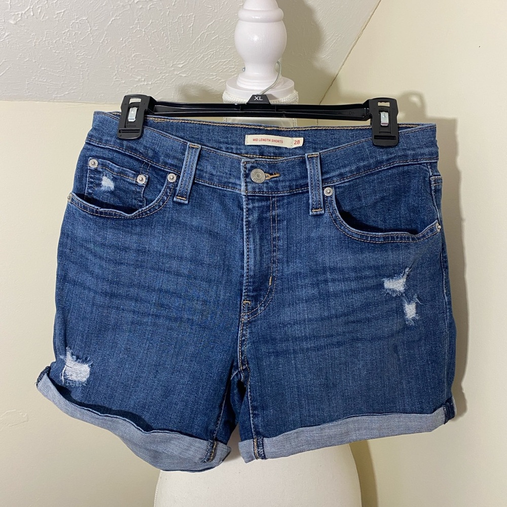 Levi's Blue Jean Shorts with Distressed Details